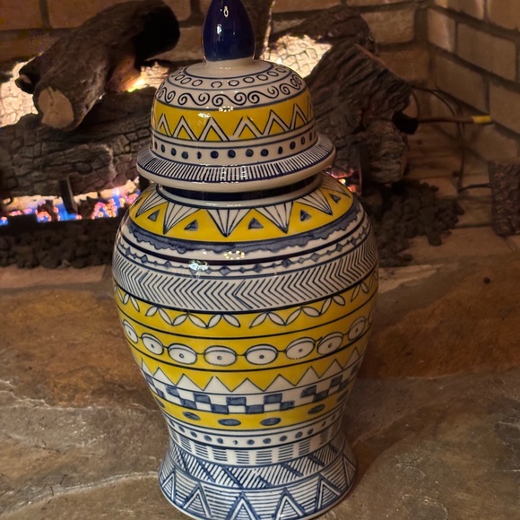 Vibrant Blue and Yellow Ceramic Jar
